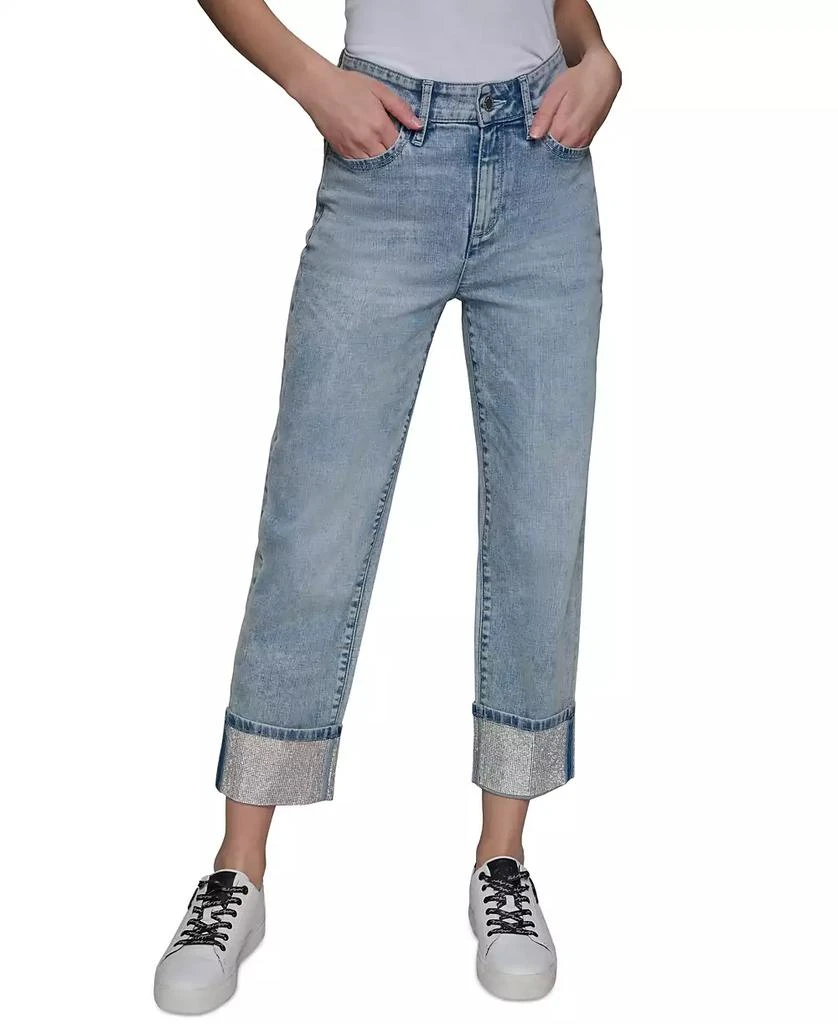 Karl Lagerfeld Paris Petite Crystal-Cuff Cropped Jeans 3