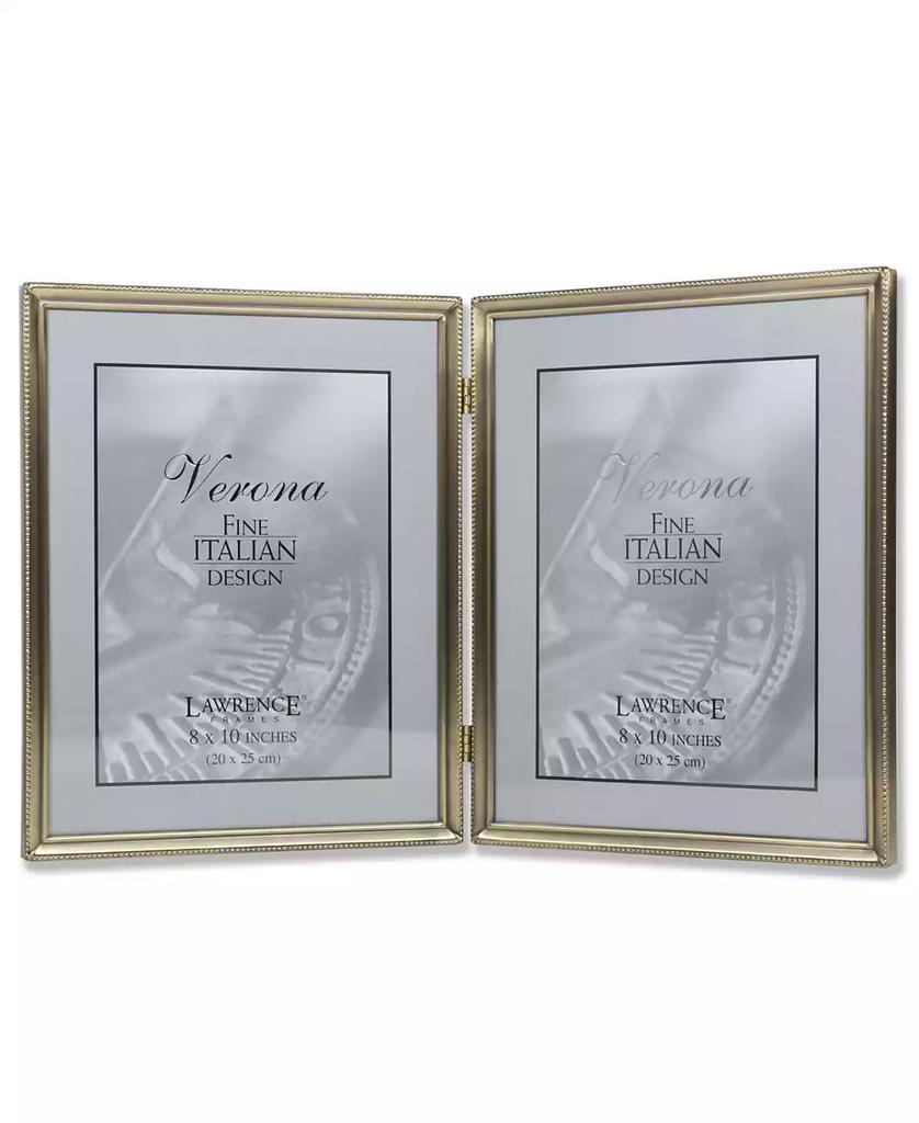 Lawrence Frames Antique Brass Hinged Double Picture Frame - Bead Border Design - 8" x 10"