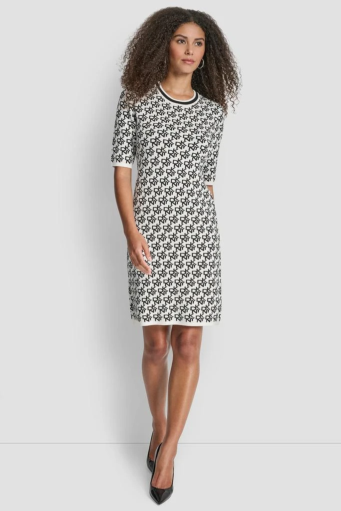 DKNY SHORT SLEEVE LOGO INTARSIA SWEATER DRESS