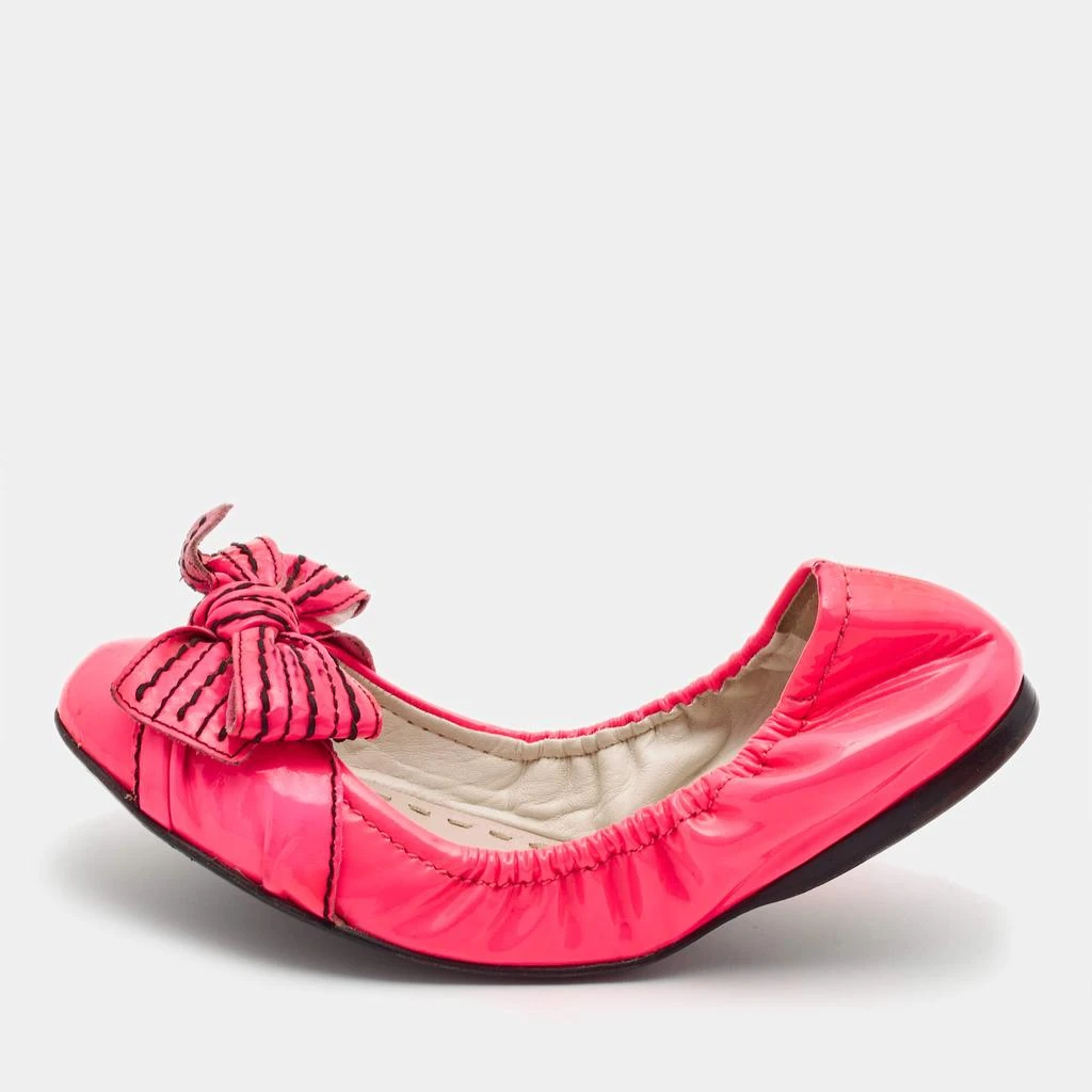 Miu Miu Miu Miu Pink Patent Leather Bow Scrunch Ballet Flats Size 37 1