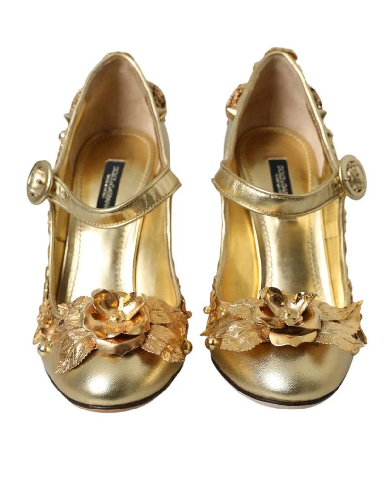 Dolce & Gabbana Dolce & Gabbana Gold Leather Crystal Mary Janes Pumps Shoes 2