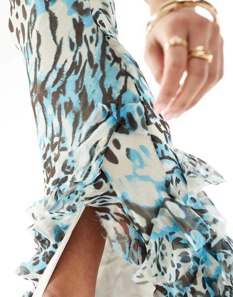 blue leopard print maxi dress Blue Leopard Print Chiffon Maxi Dress main image 1