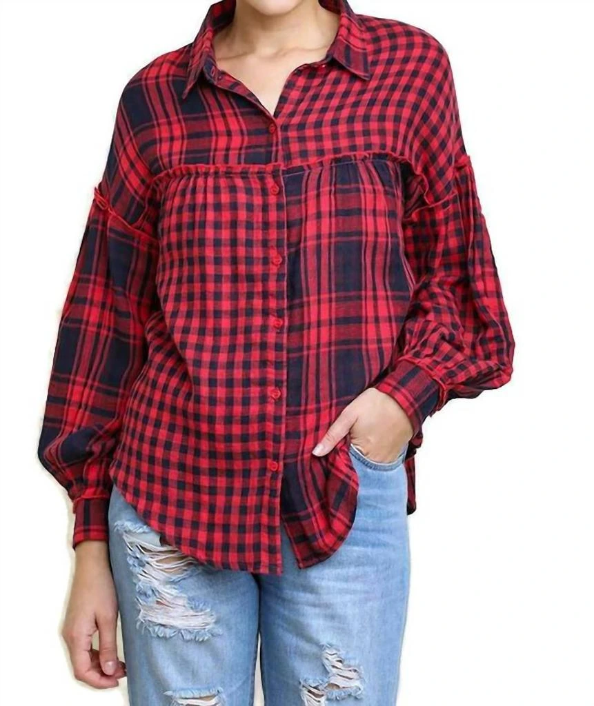 Umgee Plaid Checkered Button Up Top – On Sale Now with Up to - Main Image