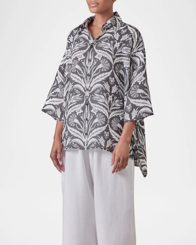 Eskandar Sloped-Shoulder Wide A-Line Short-Sleeve Shirt With Collar (Mid Plus Length) 4