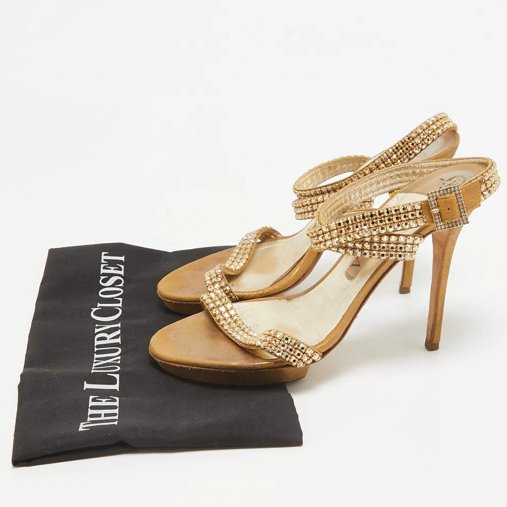 Gina Gina Gold Crystal Embellished Suede Ankle Wrap Sandals Size 39 9
