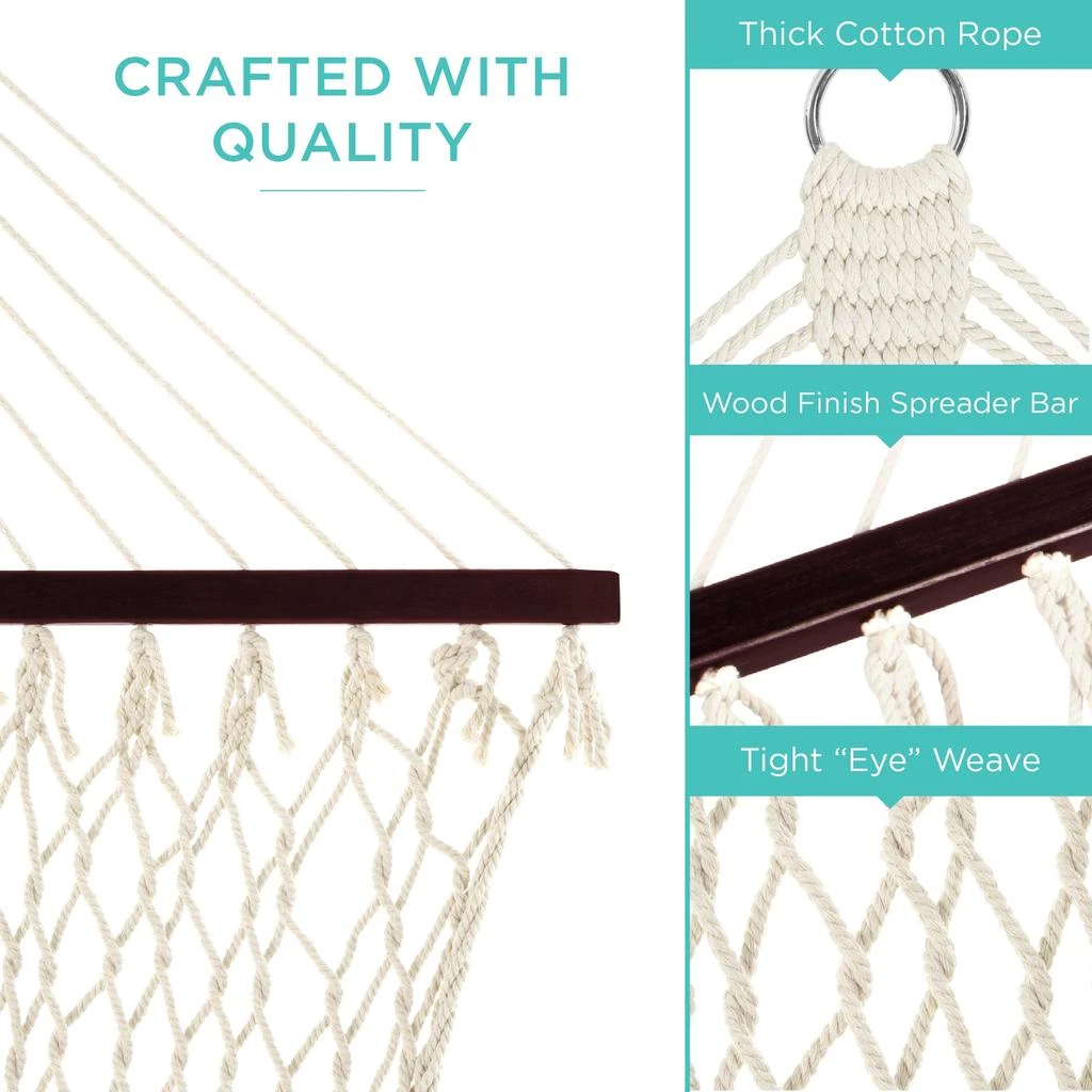Best Choice Products 2-Person Woven Cotton Rope Double Hammock for Backyard w/ Spreader Bars, Carrying Case 4
