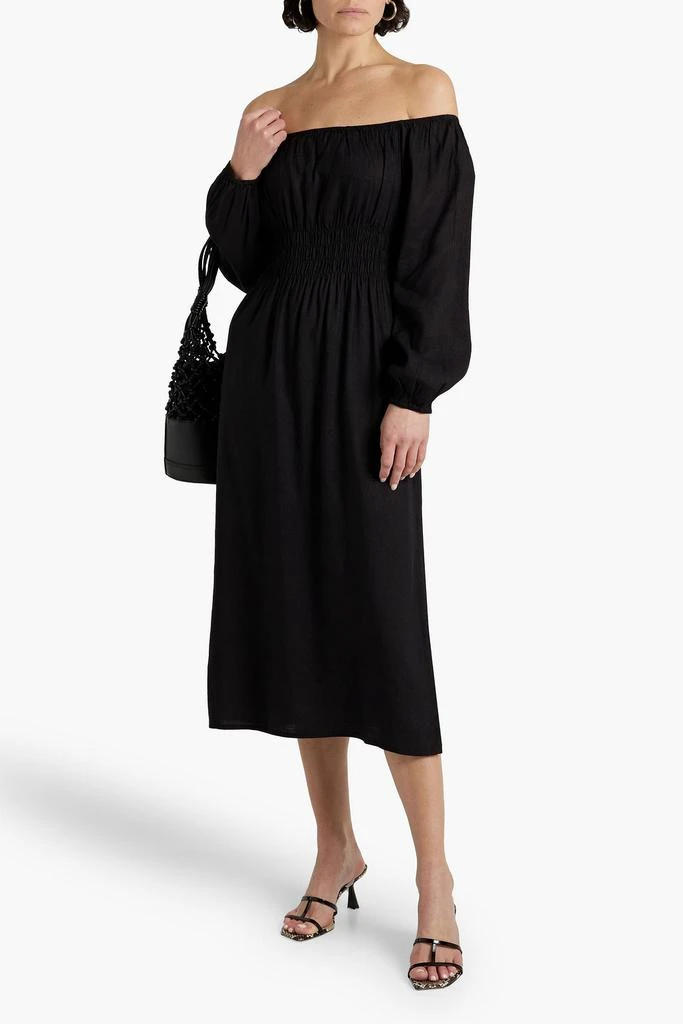 Onia Air off-the-shoulder shirred linen-blend midi dress 2