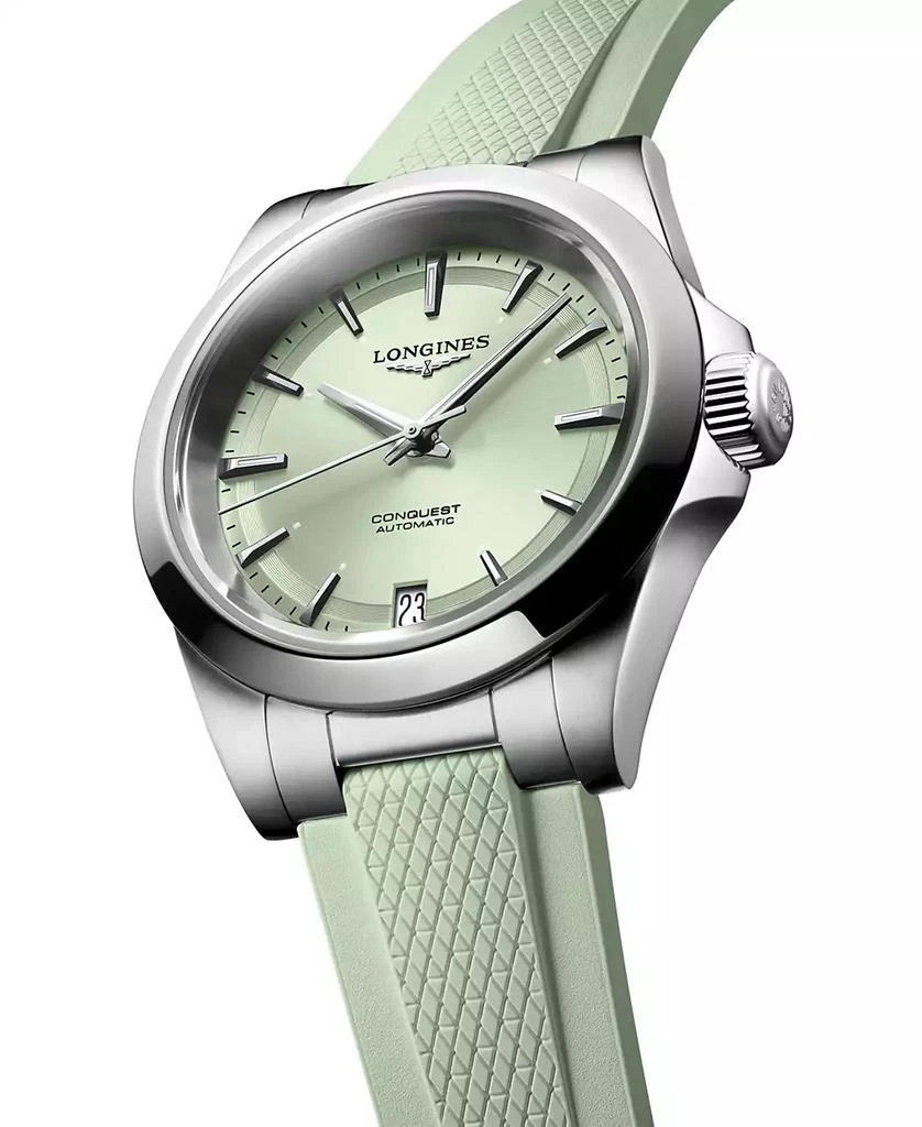 Longines Women's Swiss Automatic Conquest Mint Green Rubber Strap Watch 34mm 3