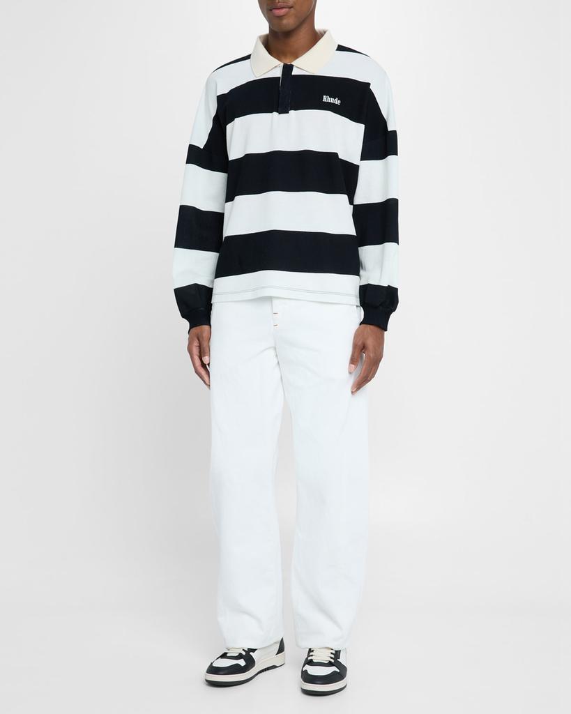 Rhude Men's Stripe Pique Long-Sleeve Polo Shirt