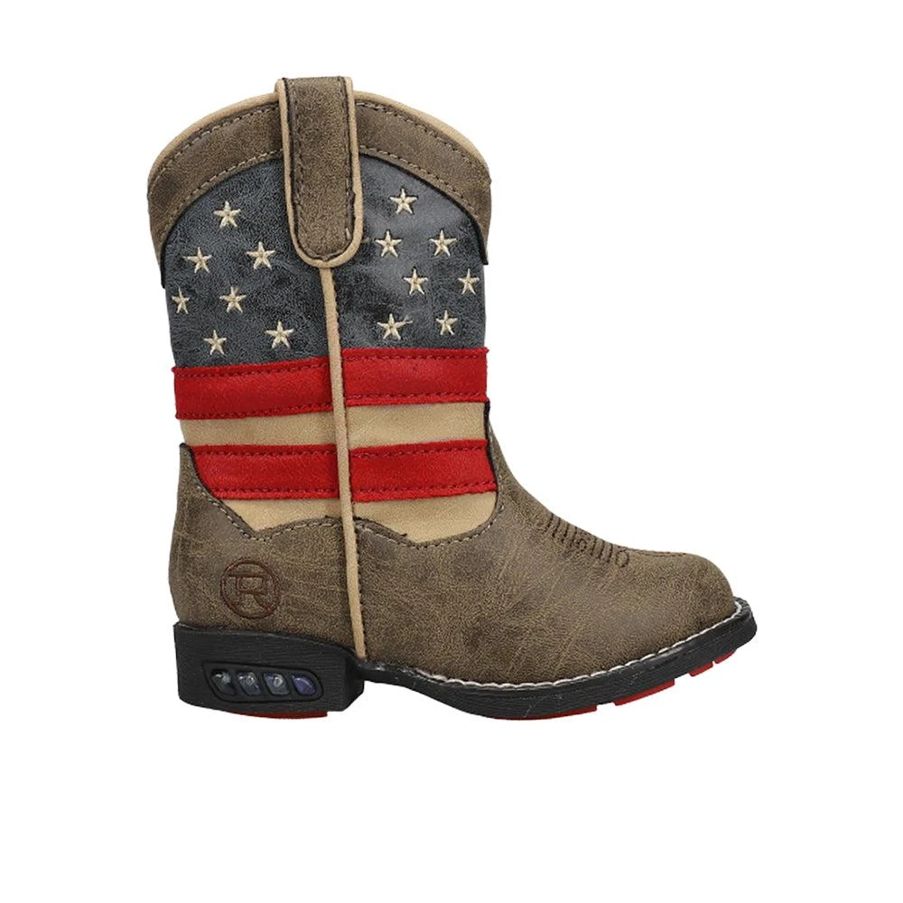 Roper Patriot Light Up Heel Round Toe Cowboy Boots (Toddler)