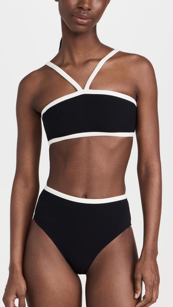 LISA MARIE FERNANDEZ Bandeau High Waist Bikini Set with Piping