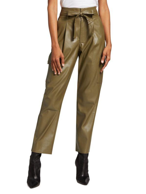 Paige Tesse Belted Faux Leather Cargo Pants