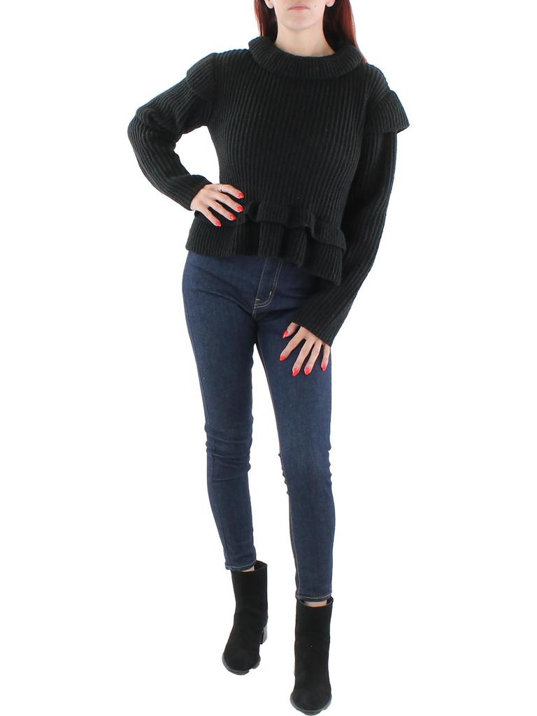 Lea & Viola Womens Ribbed Peplum Turtleneck Sweater