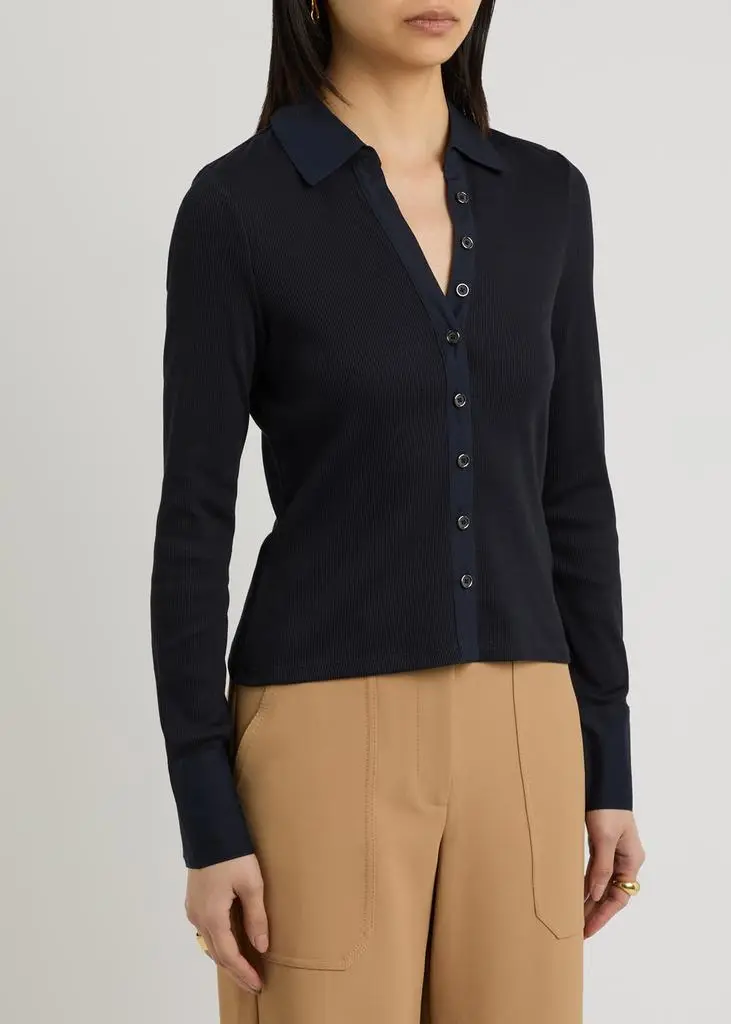 VERONICA BEARD Scottie ribbed stretch-cotton top 2