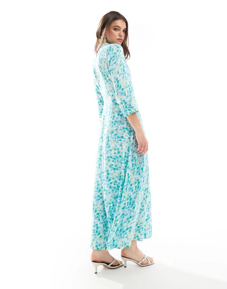 Y.A.S. YAS maxi shirt dress in green fuzzy flower print - LGREEN 3