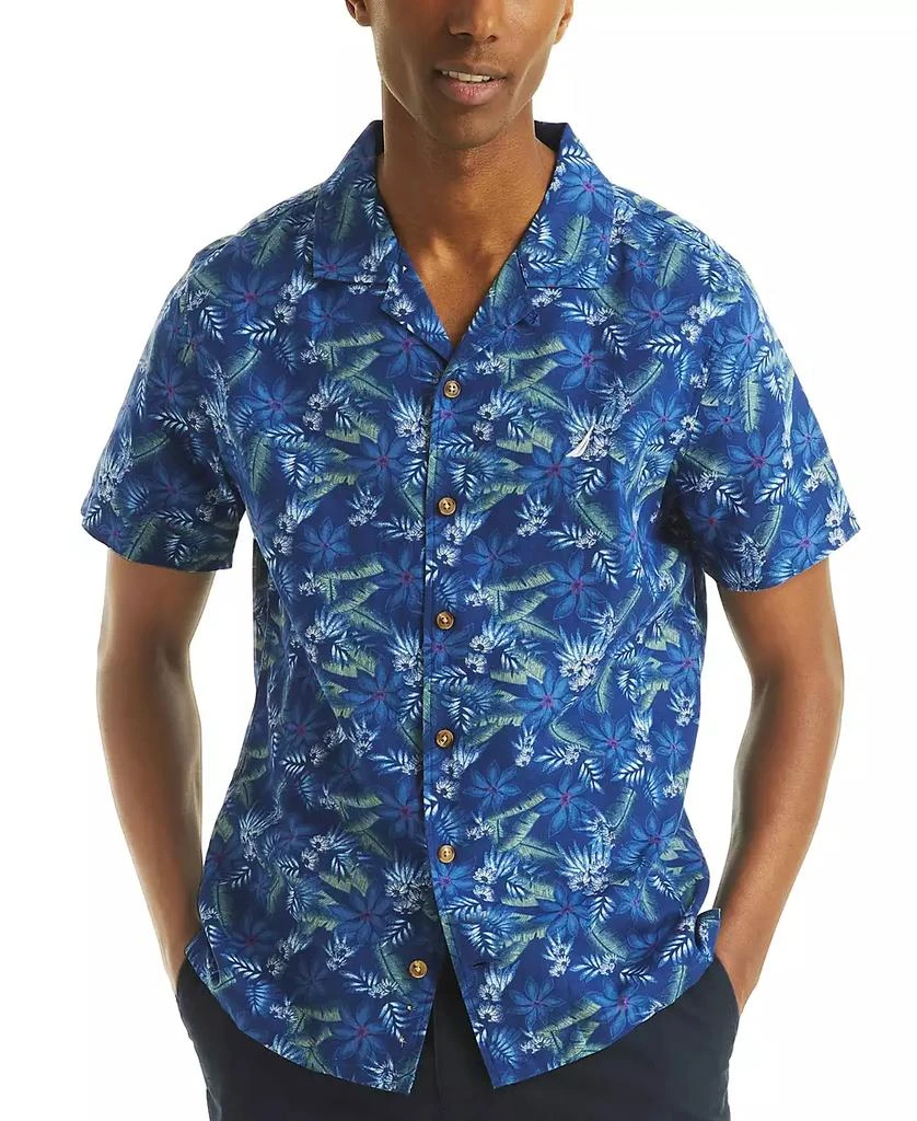Nautica Men's Short Sleeve Button-Front Tropical Leaf Print Camp Shirt 1