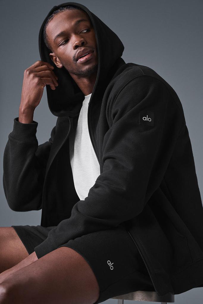 alo【Renown Heavy Weight Full Zip Hoodie】 Renown Heavy Weight Full Zip Hoodie - Black | ALO