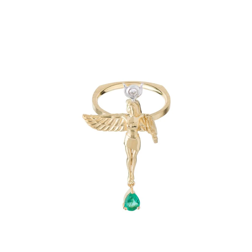 Mozafarian Emerald and diamond virgo ring 2