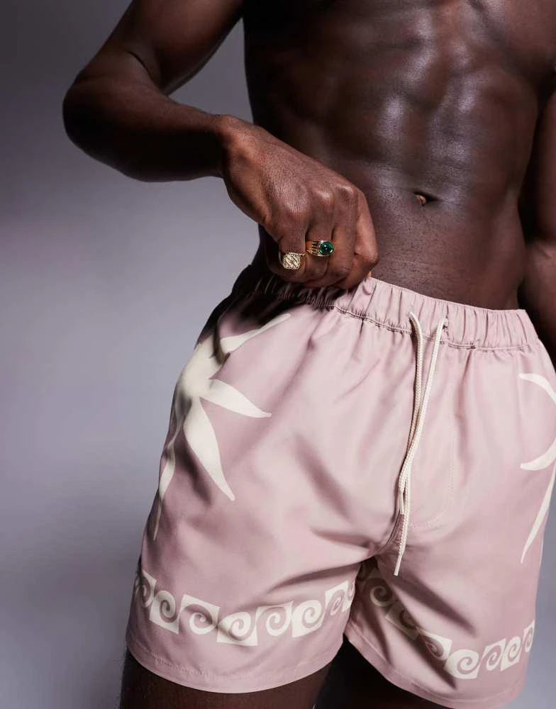 ASOS ASOS DESIGN swim shorts in short length with sun print in pink 4
