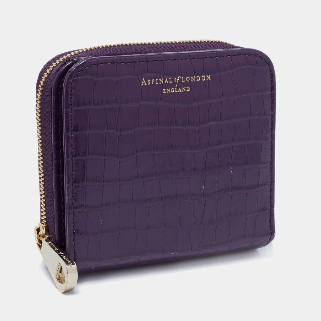 Aspinal of London Aspinal of London Purple Croc Embossed Leather Zip Around Compact Wallet 4