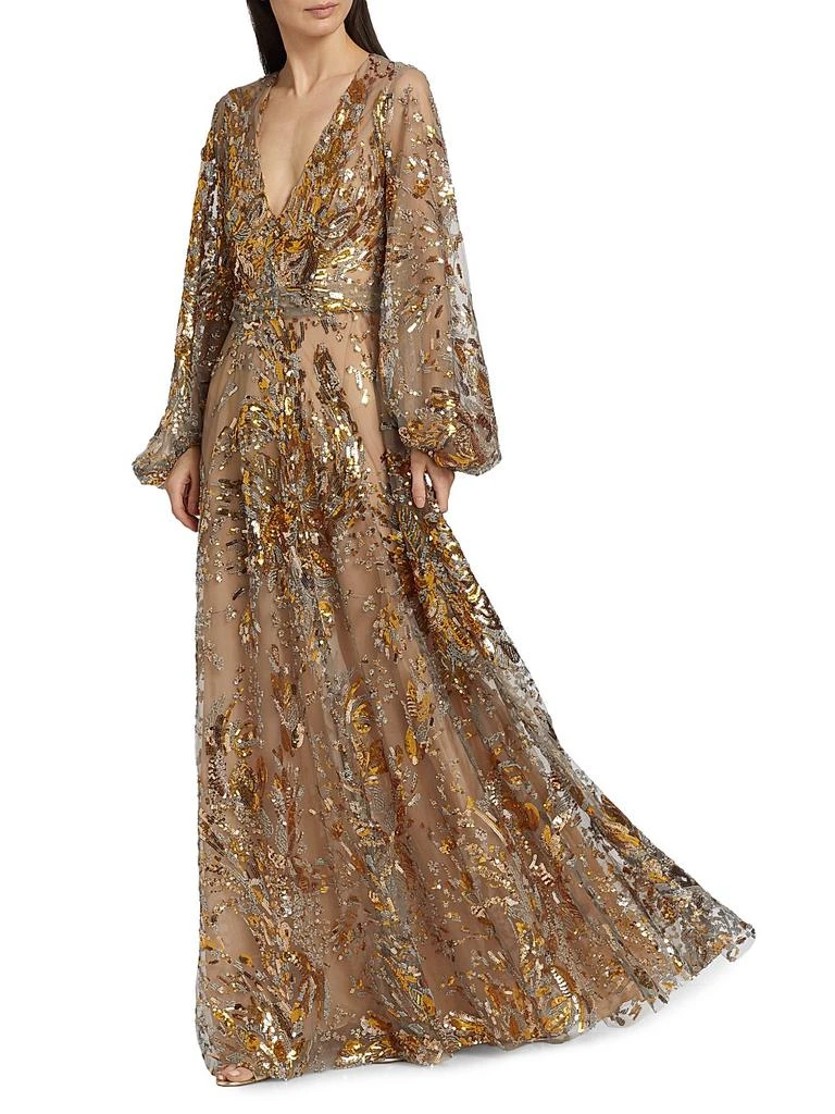 REEM ACRA Sequin-Embellished V-Neck Gown 2