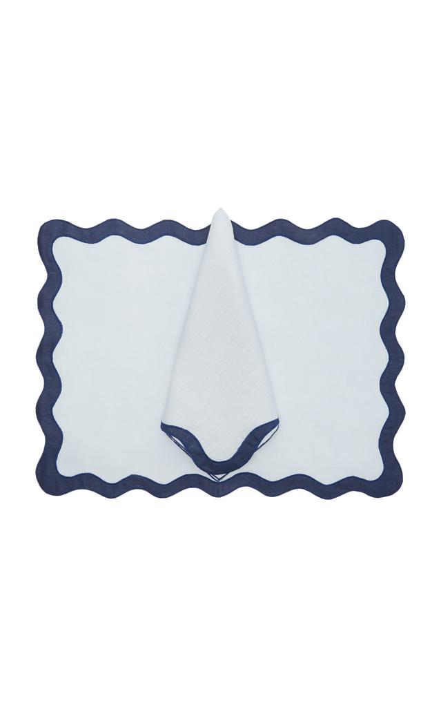MoDA Moda Domus - Scalloped Linen Placemat and Napkin Set - Blue - Moda Operandi
