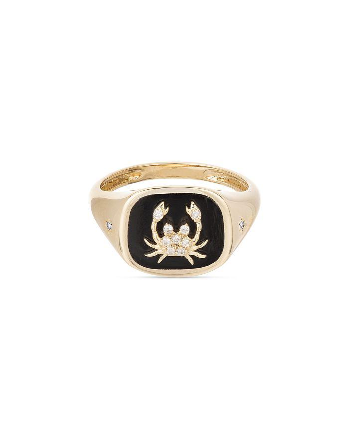 Adina Reyter 14K Yellow Gold Diamond & Ceramic Zodiac Cancer Signet Ring, 0.04 ct. t.w.