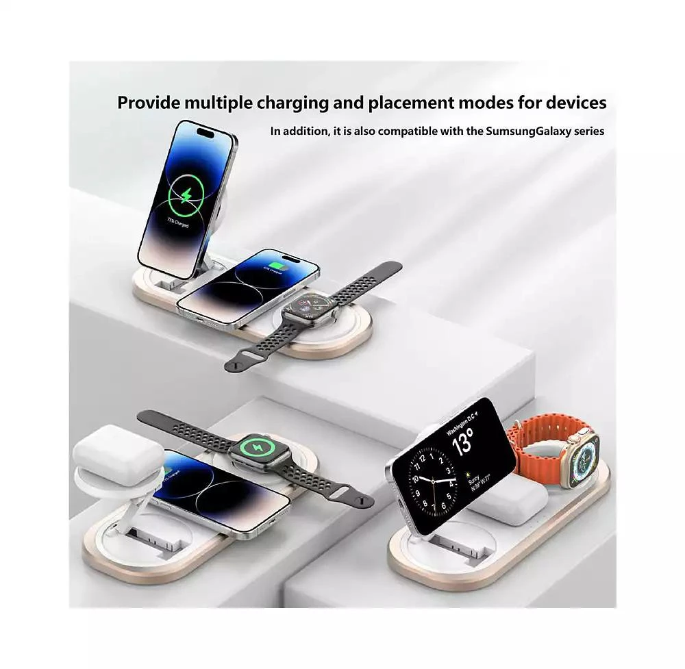 risokeys Foldable Wireless Charger with Charging Port - Magnetic 3-in-1 Charging Station, Watch and Earphone for Desktop 6
