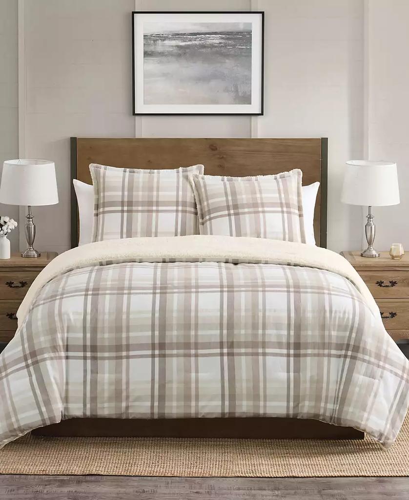 VCNY Home Plaid Brushed Flannel and Sherpa 3-Pc. Comforter Set