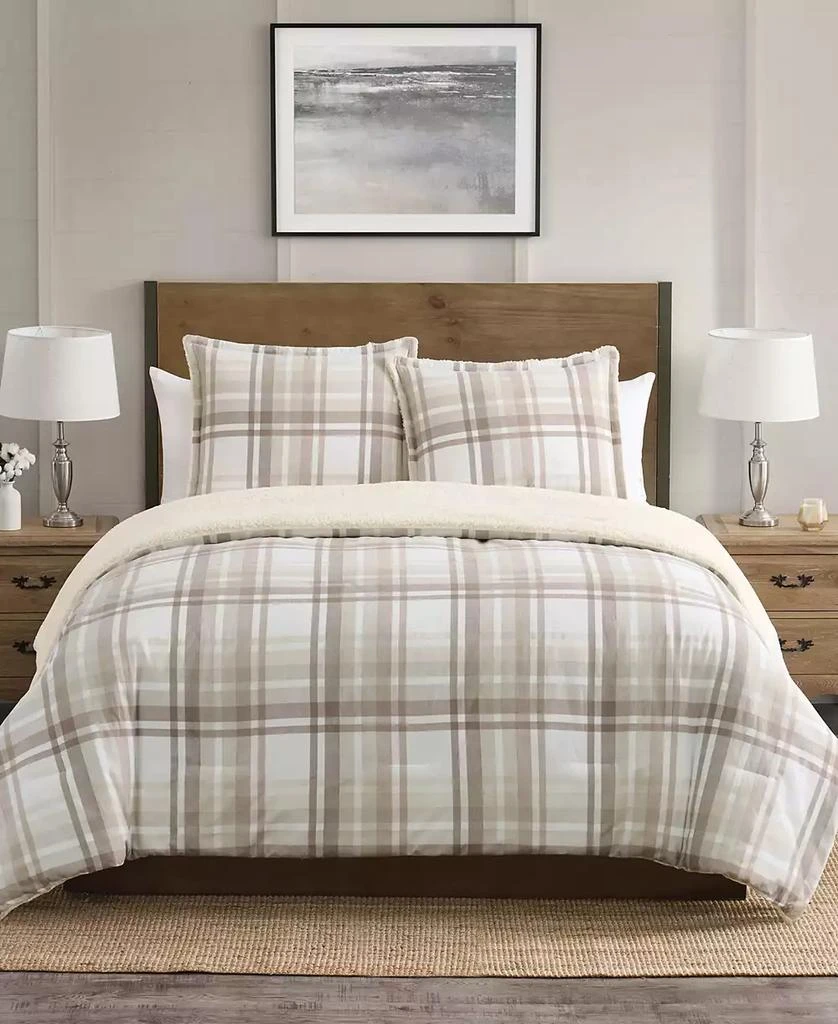 VCNY Home Plaid Brushed Flannel and Sherpa 3-Pc. Comforter Set 1