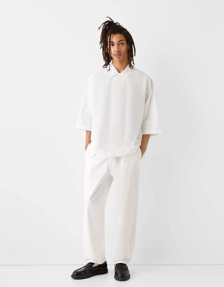 Bershka Bershka Collection revere collar shirt in white 4