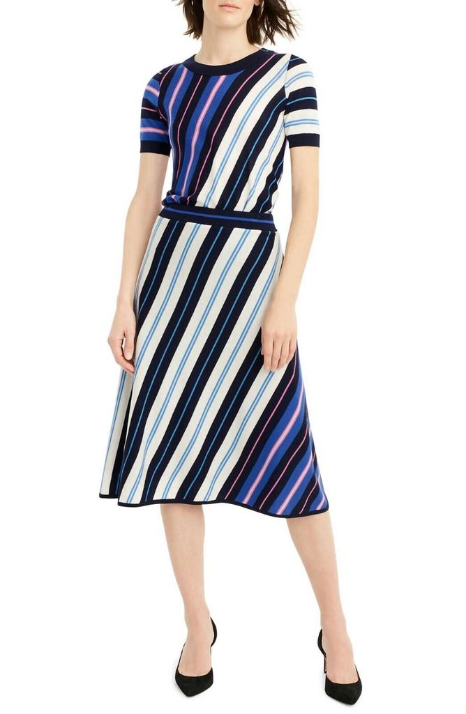 J. Crew J.Crew - Diagonal Stripe Merino Wool Midi A Line Skirt