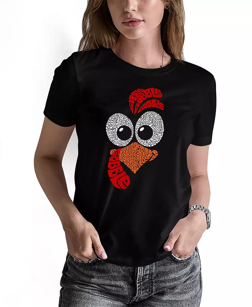 LA Pop Art Women's Turkey Face Word Art Crew Neck T-Shirt