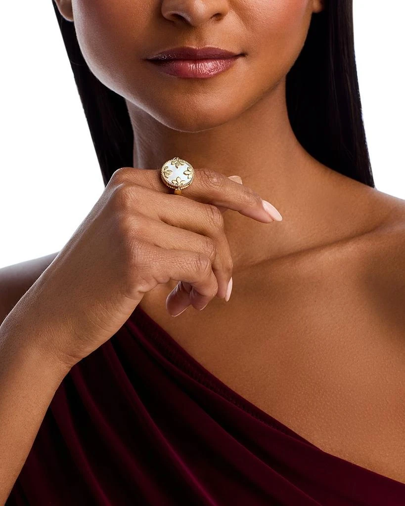 Roberto Coin 18K Yellow Gold Diamond, Pink Opal 
Mother of Pearl Venetian Princess Medallion Reversible Ring 2