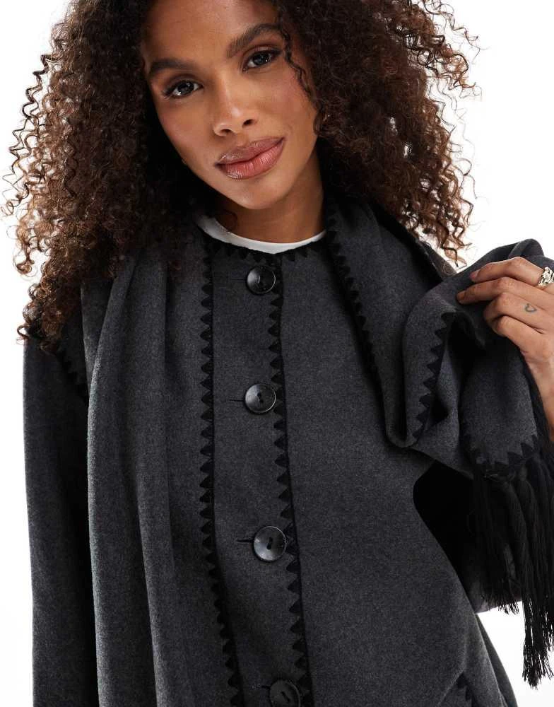 ONLY ONLY wool look scarf coat in grey 3