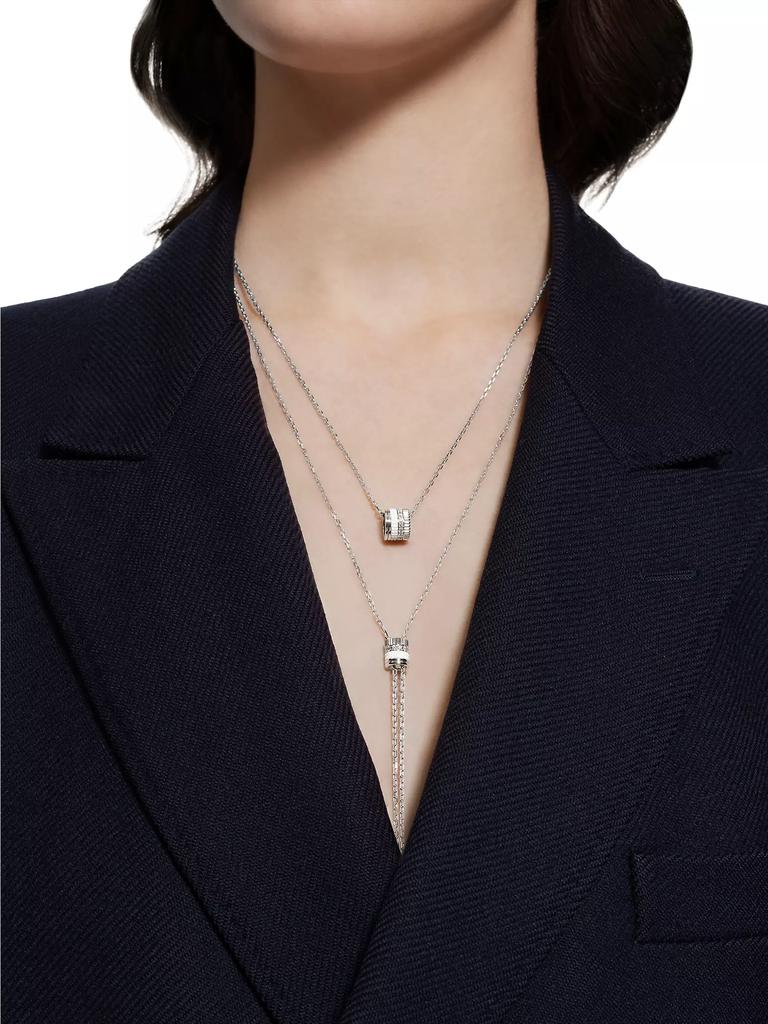 Boucheron Quatre White Edition 18K White Gold, 0.18 TCW Diamond & HyCeram Bolo Necklace