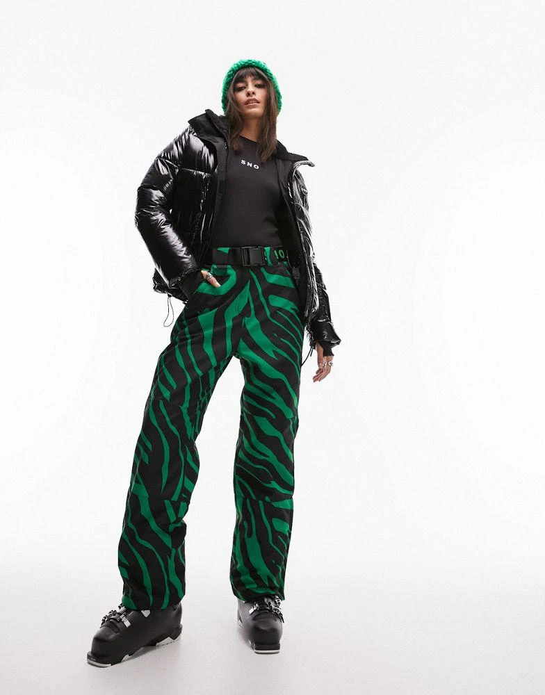 Topshop Topshop Sno straight leg ski trouser in green zebra print 1