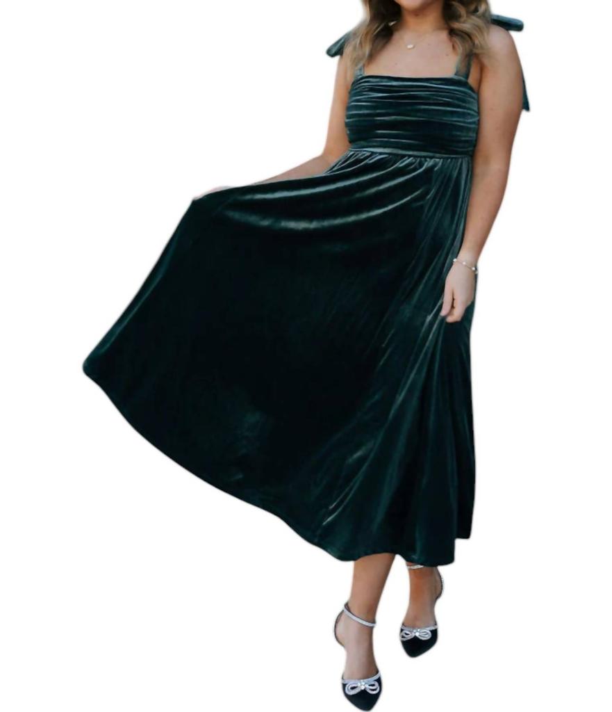 Blu Pepper Velvet Tie Strap Midi Dress In Green