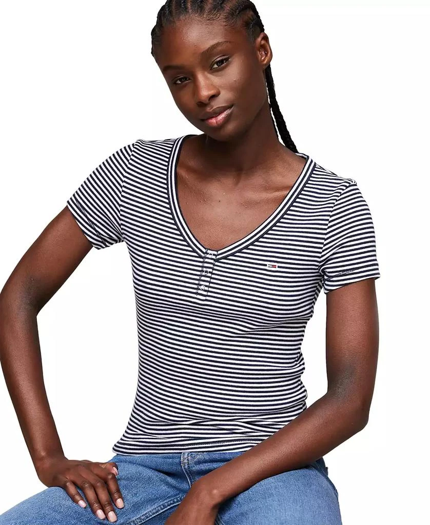 Tommy Jeans Women's  Striped Slim-Fit Henley Top 3