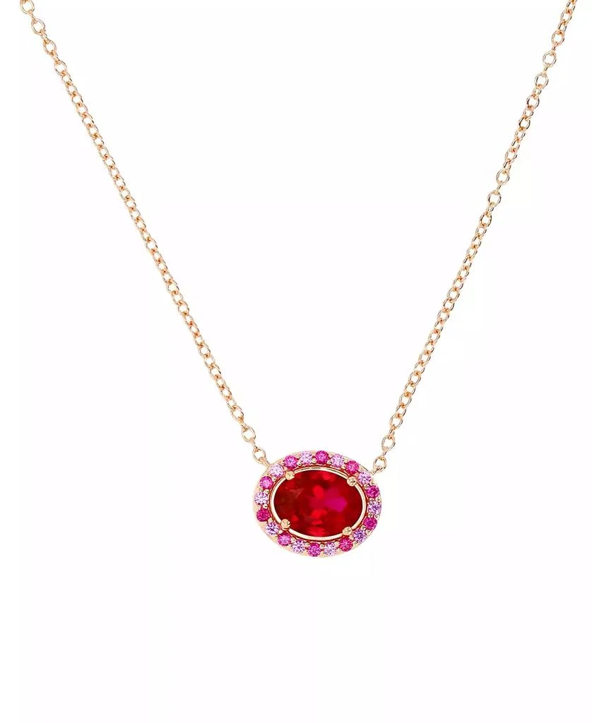 Macy's Lab-Grown Ruby (1-7/8 ct. t.w.) & Lab-Grown Pink Sapphire (1/10 ct. t.w.) Oval Halo 18" Pendant Necklace in 14k Rose Gold-Plated Sterling Silver 1