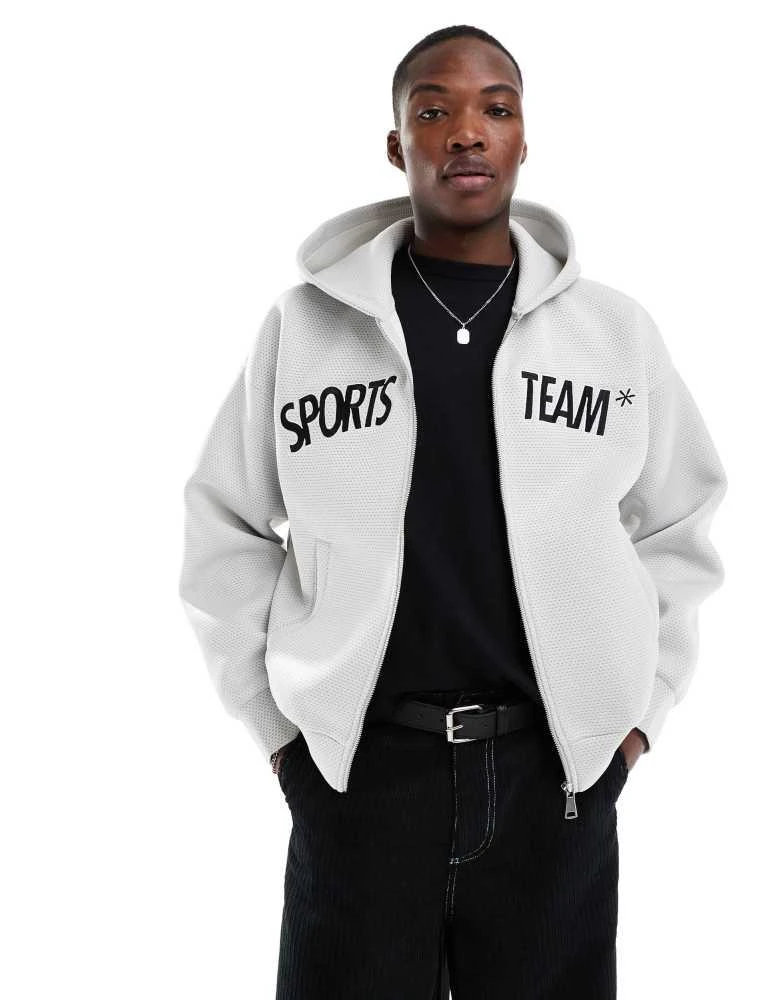 Bershka Bershka sports zip through hoodie in grey 1