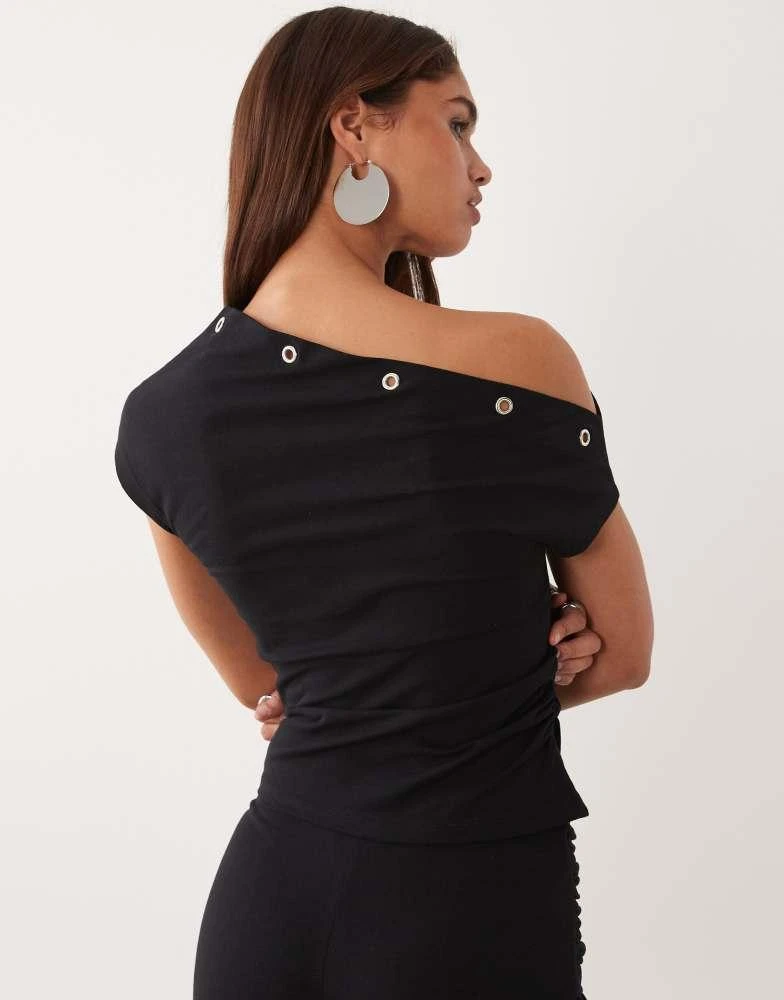 ASOS ASOS DESIGN co-ord polyamide eyelet detail off the shoulder top in black 3