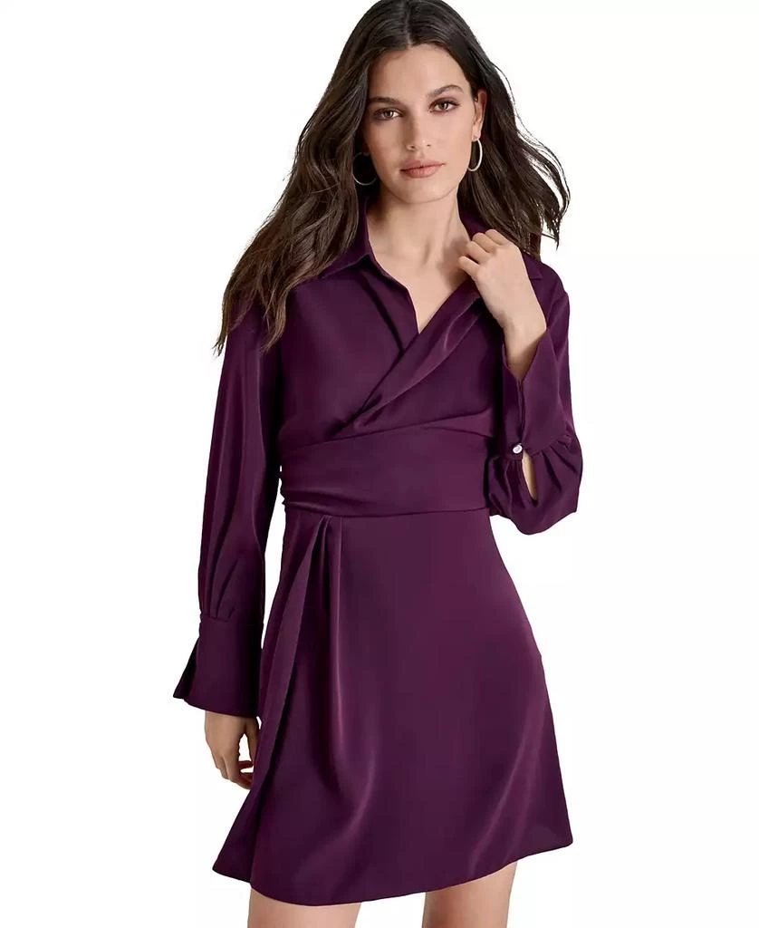 DKNY Petite Collared-V-Neck Long-Sleeve Short Dress 4
