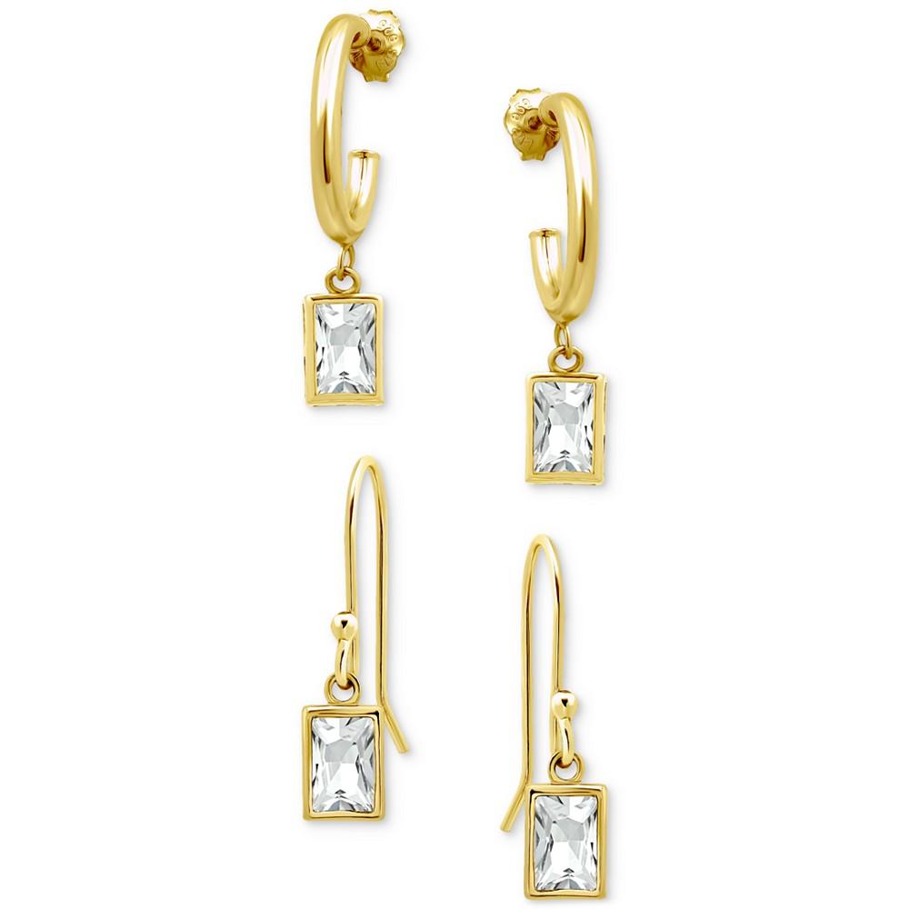 Giani Bernini 2-Pc. Set Cubic Zirconia Baguette Dangle Hoop & Drop Earrings, Created for Macy's