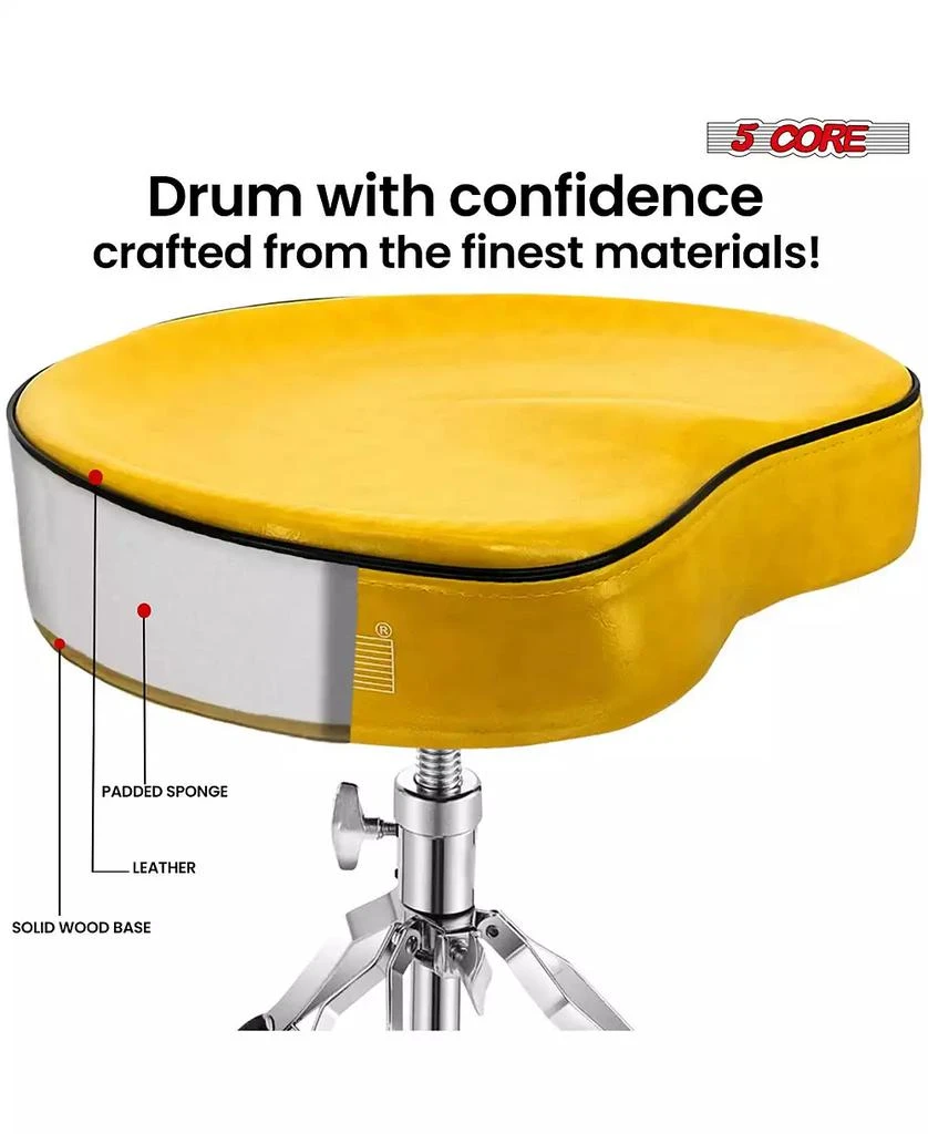 5 Core Drum Throne 4" Padded Guitar Stool Drummer Chair Adjustable Musician Seat - DS CH YLW SDL HD 9