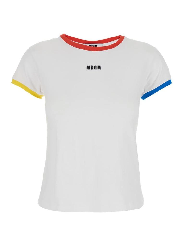 Msgm White T-Shirt With Embroidered Logo On The Front And Contrasting Edges In Cotton Woman 1