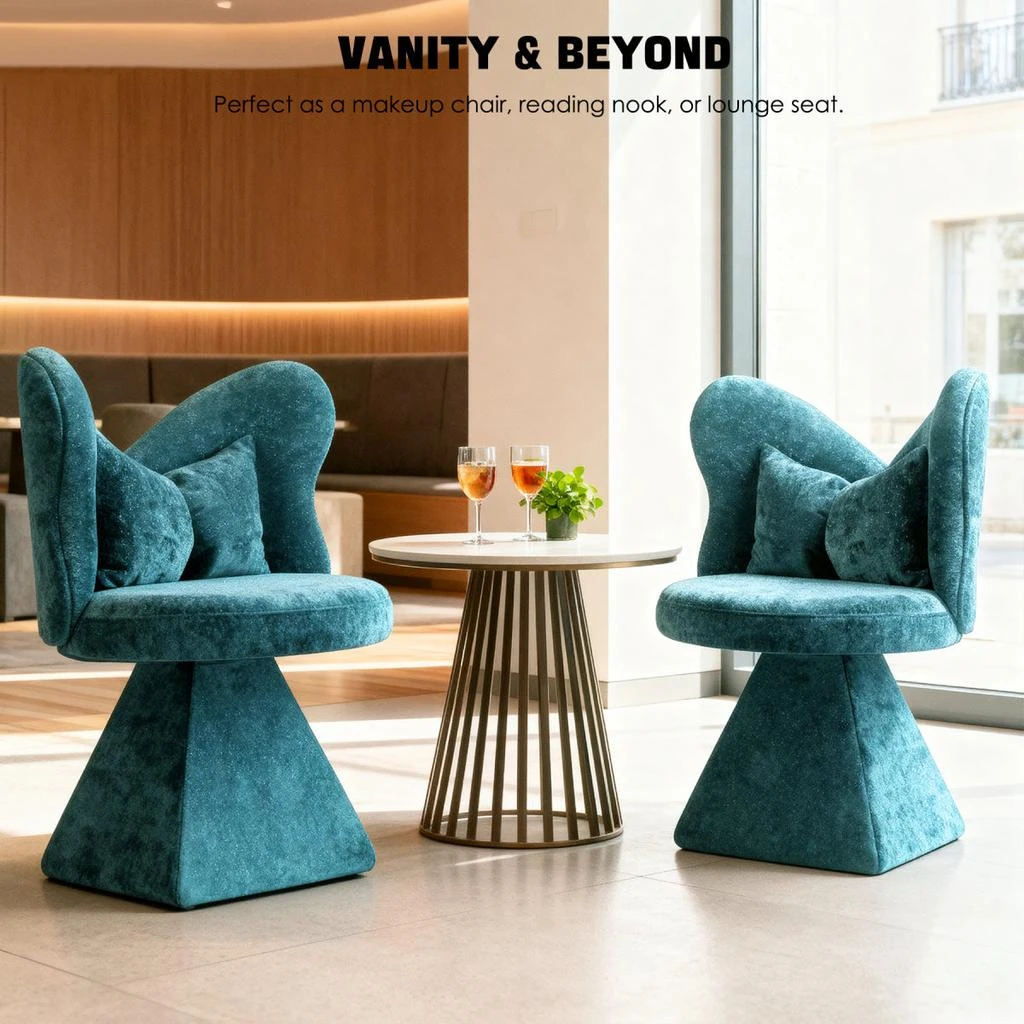 Streamdale Furniture Streamdale Blue Vanity Chair with Butterfly Back Swivel Accent Dining Makeup Stool for Bedroom 4