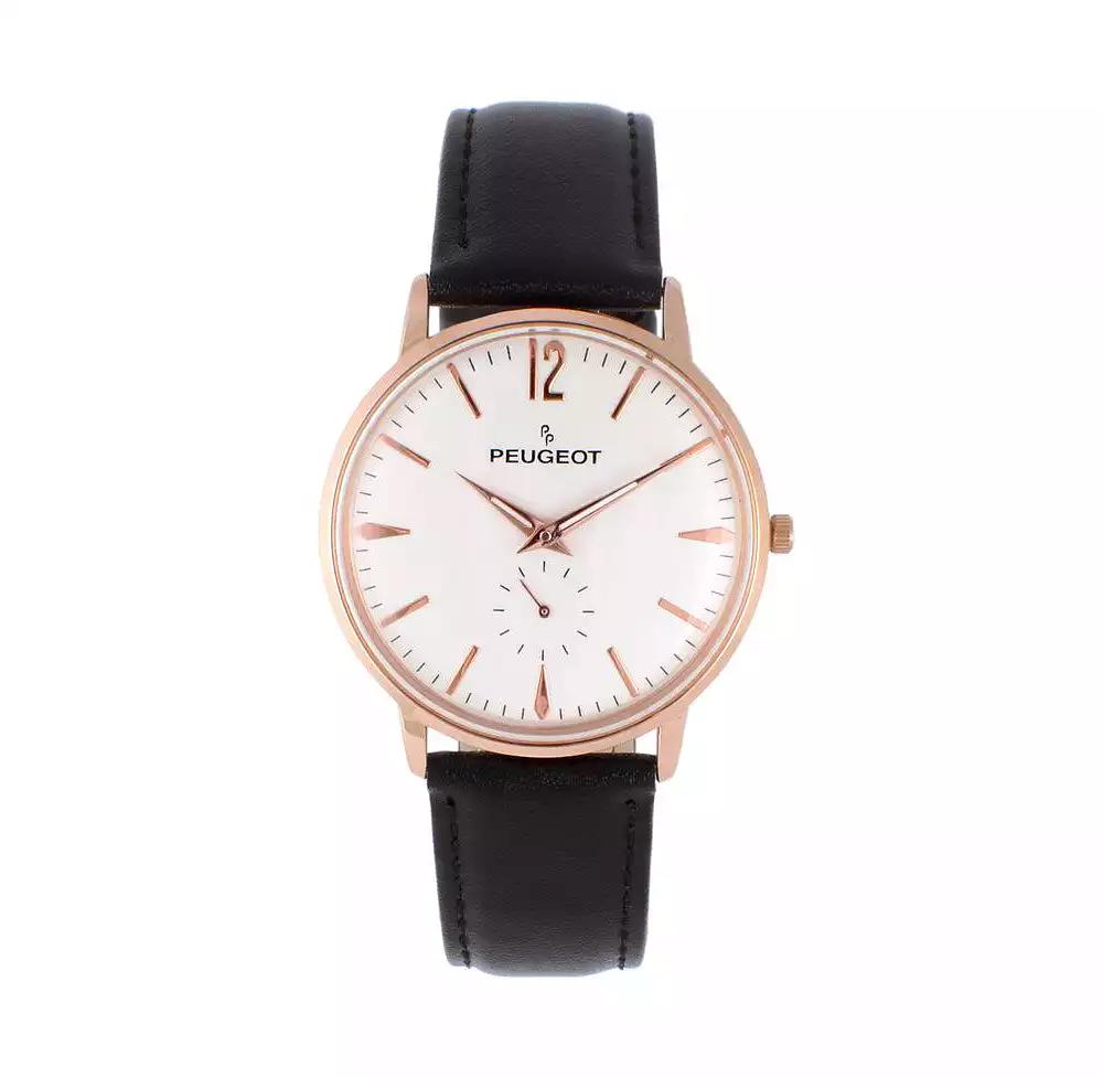 Peugeot Men's 40mm Rose Gold Vintage Like Remote Sweep Leather Strap Watch