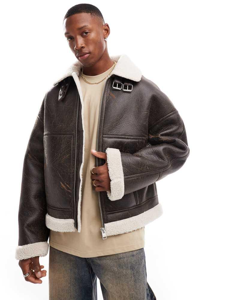 BERSHKA ブラウンレザージャケット S ブラウン（茶色）系 L Bershka(ベルシュカ) ベスト・ジレ(メンズ