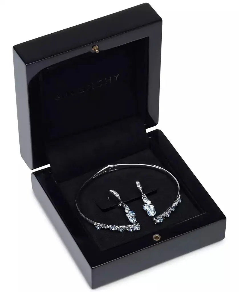 Givenchy Silver-Tone 2-Pc. Set Stone Scatter Cluster Cuff Bangle Bracelet & Matching Drop Earrings